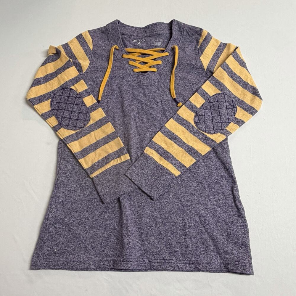 Antigua Lace Up Sweatshirt Women’s M Vintage Inspired Stripes Casual Sporty Chic